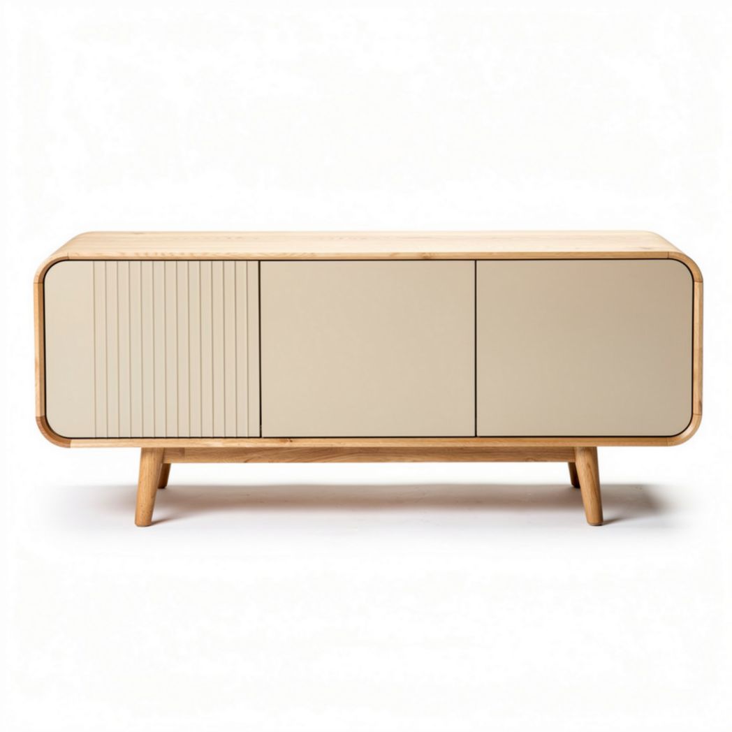 Eikenhouten dressoir met beige front en afmetingen 120 x 40 x 50cm
