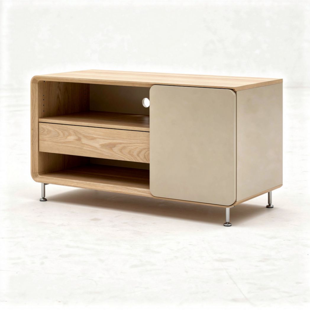Houten tv-meubel met opbergkast en lade 100 x 45 x 60cm beige en naturel hout
