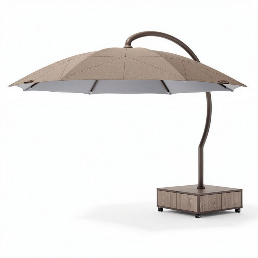Bruine parasol met aluminium frame en houten voet 150 x 150 x 250cm