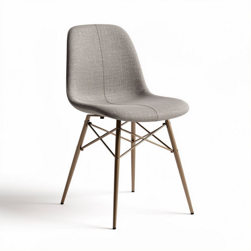Etenstoel van stof met metalen poten in grijs 45 x 50 x 85cm