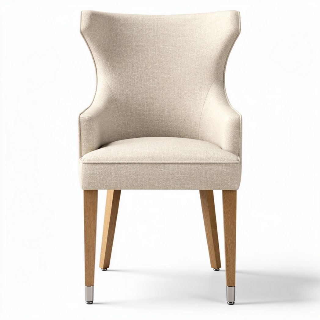 Stoel met beige stoffen bekleding en houten poten 55 x 60 x 80cm