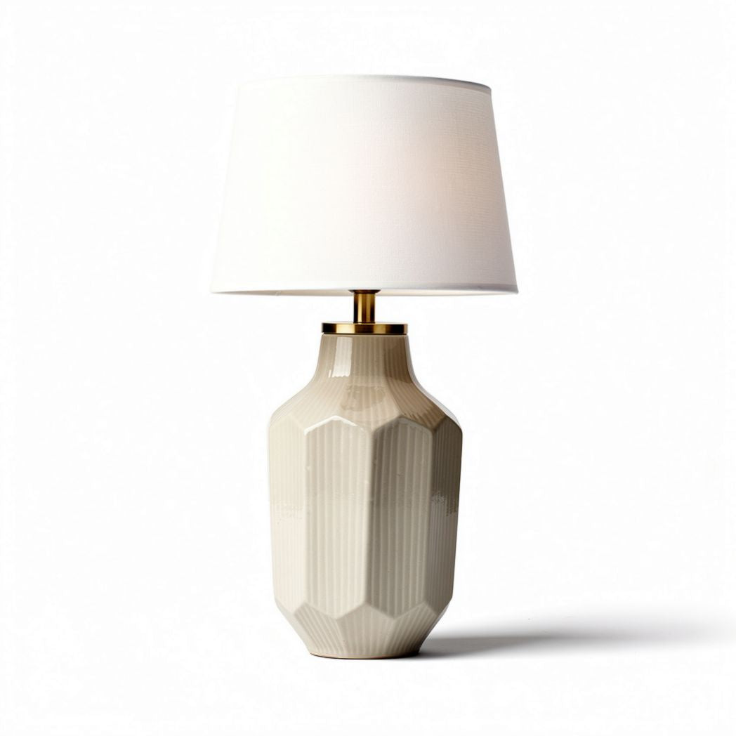 Tafellamp van keramiek met witte stoffen lampenkap 30 x 30 x 60cm