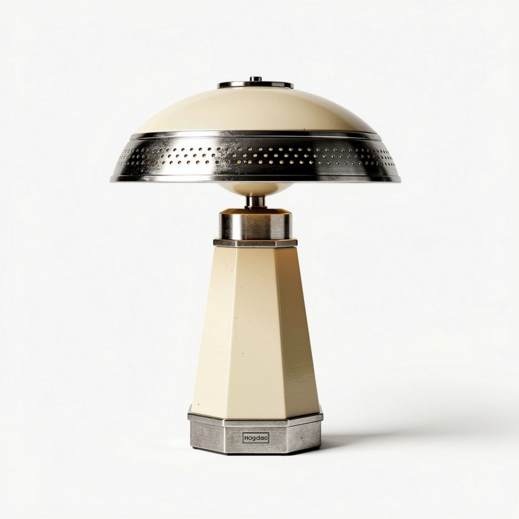 Tafellamp met een beige kap en metalen basis van 15 x 15 x 30cm